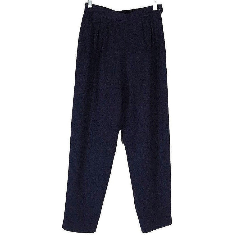 Pendleton Trousers Women Size 8 Navy Blue Pleated High Waist Wool Crepe Vintage